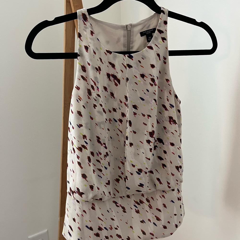 Ann Taylor Cream Multicolor Patterned Tank Top